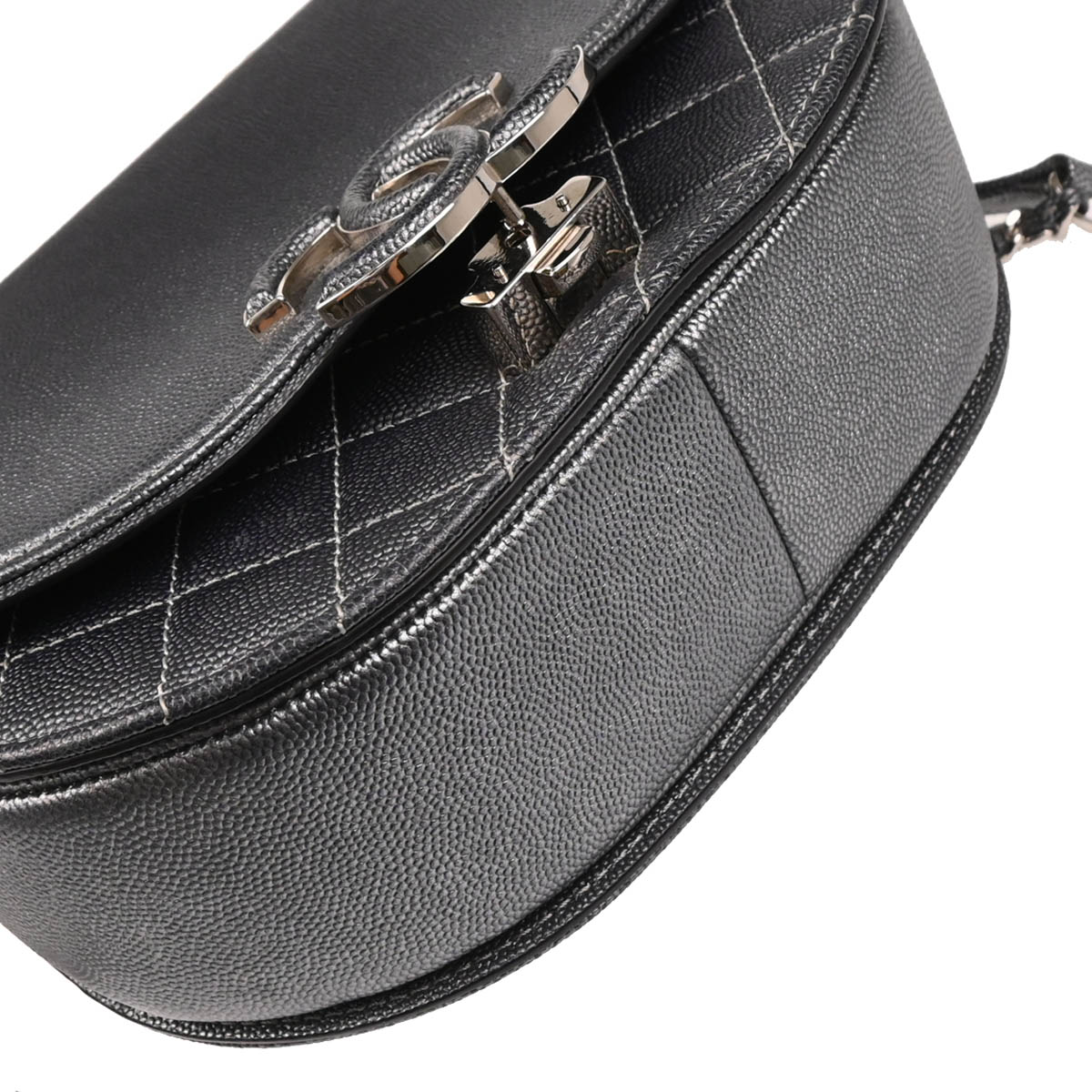 Chanel 2019 Gray Silver Caviar Coco Curve 2way Shoulder Handbag