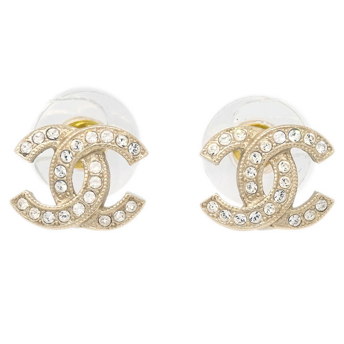 Chanel Piercing Earrings Gold Rhinestone CC F17V
