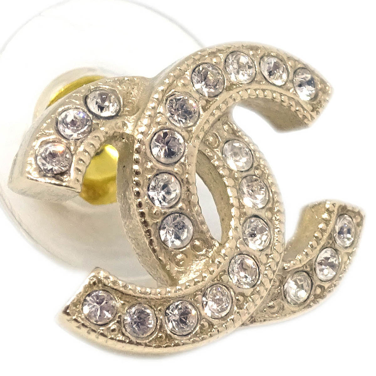 Chanel Piercing Earrings Gold Rhinestone CC F17V