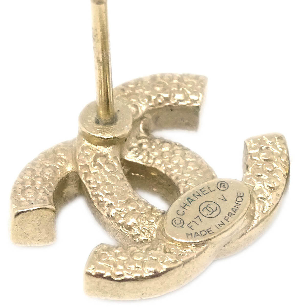 Chanel Piercing Earrings Gold Rhinestone CC F17V