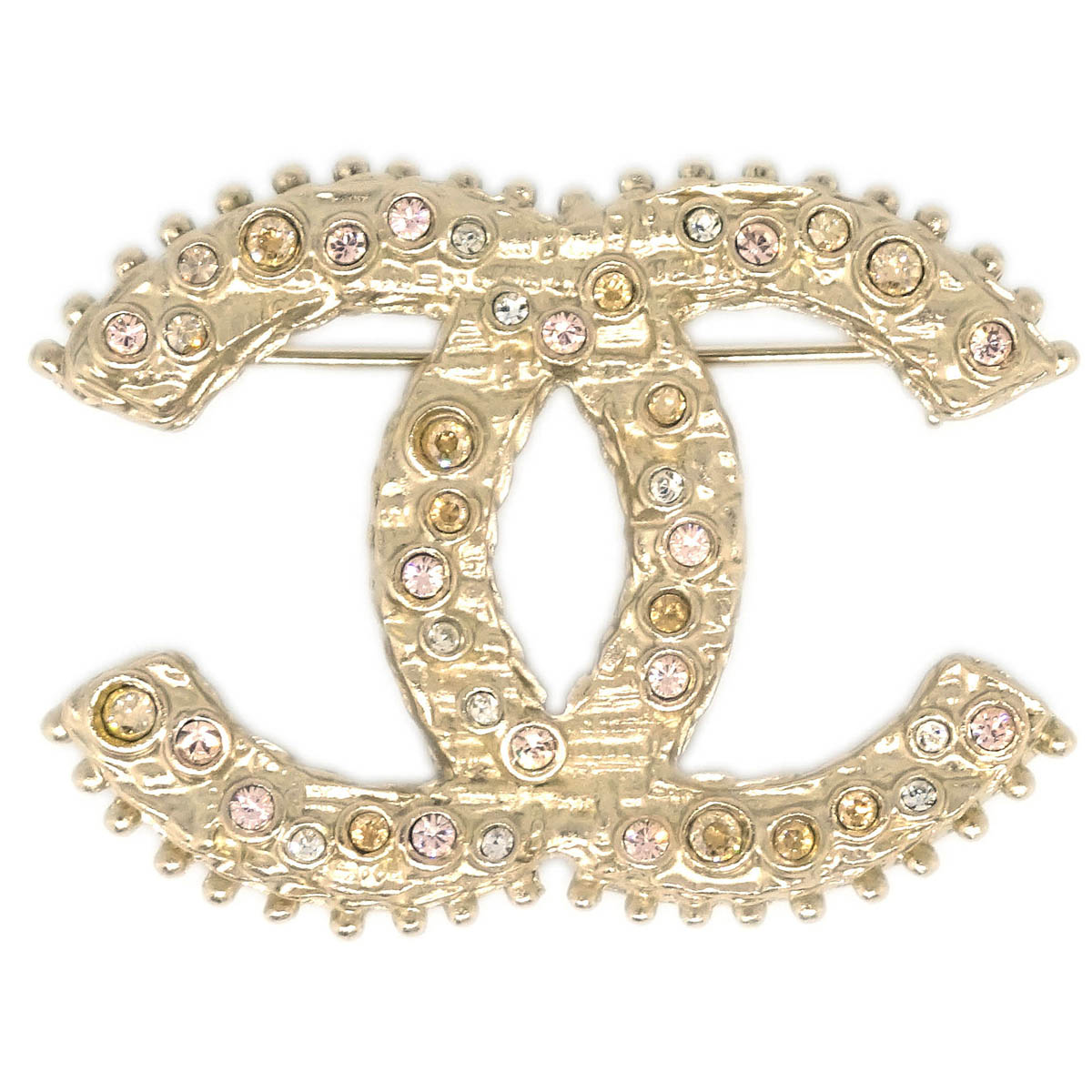 Chanel CC Brooch Pin Gold Rhinestone A13B