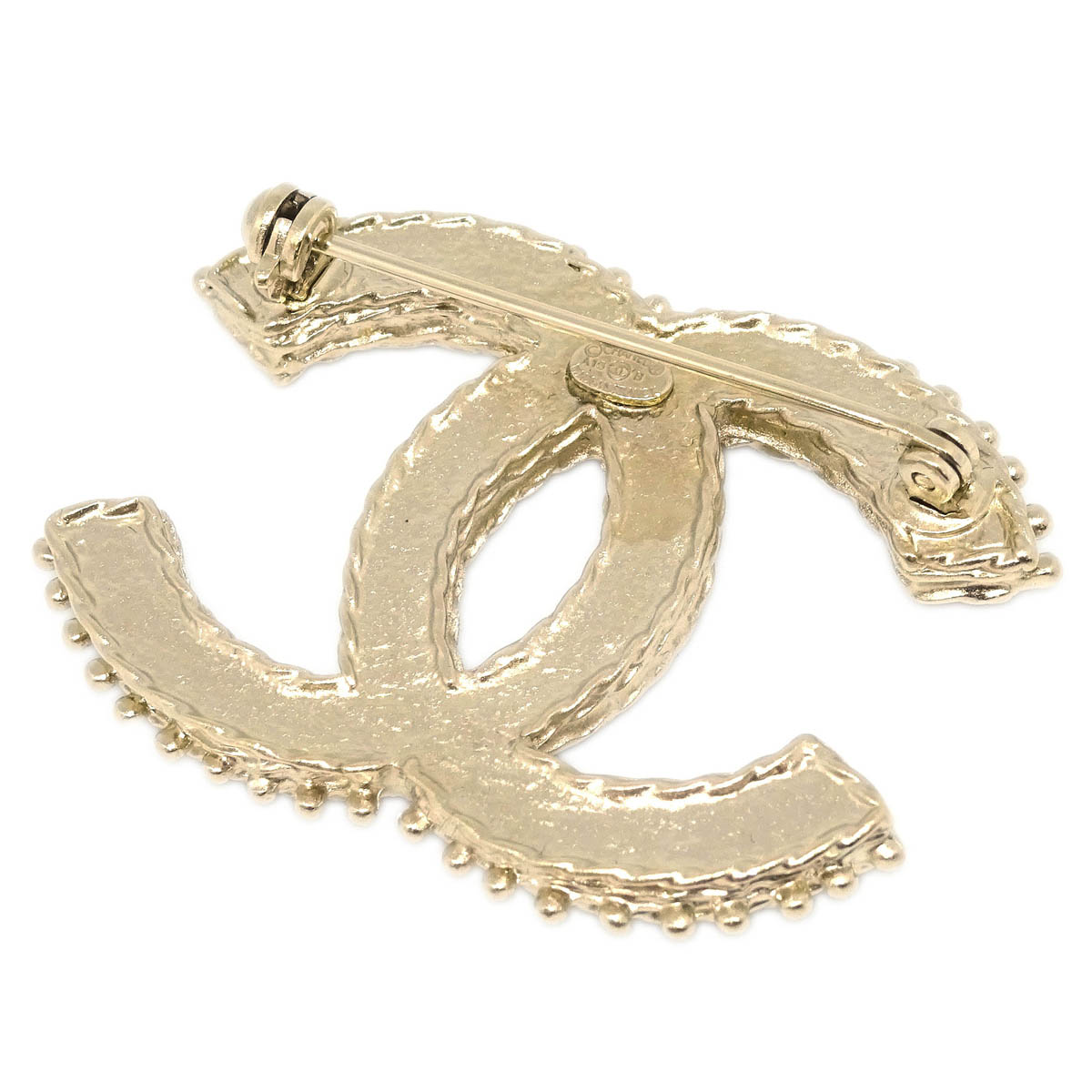 Chanel CC Brooch Pin Gold Rhinestone A13B