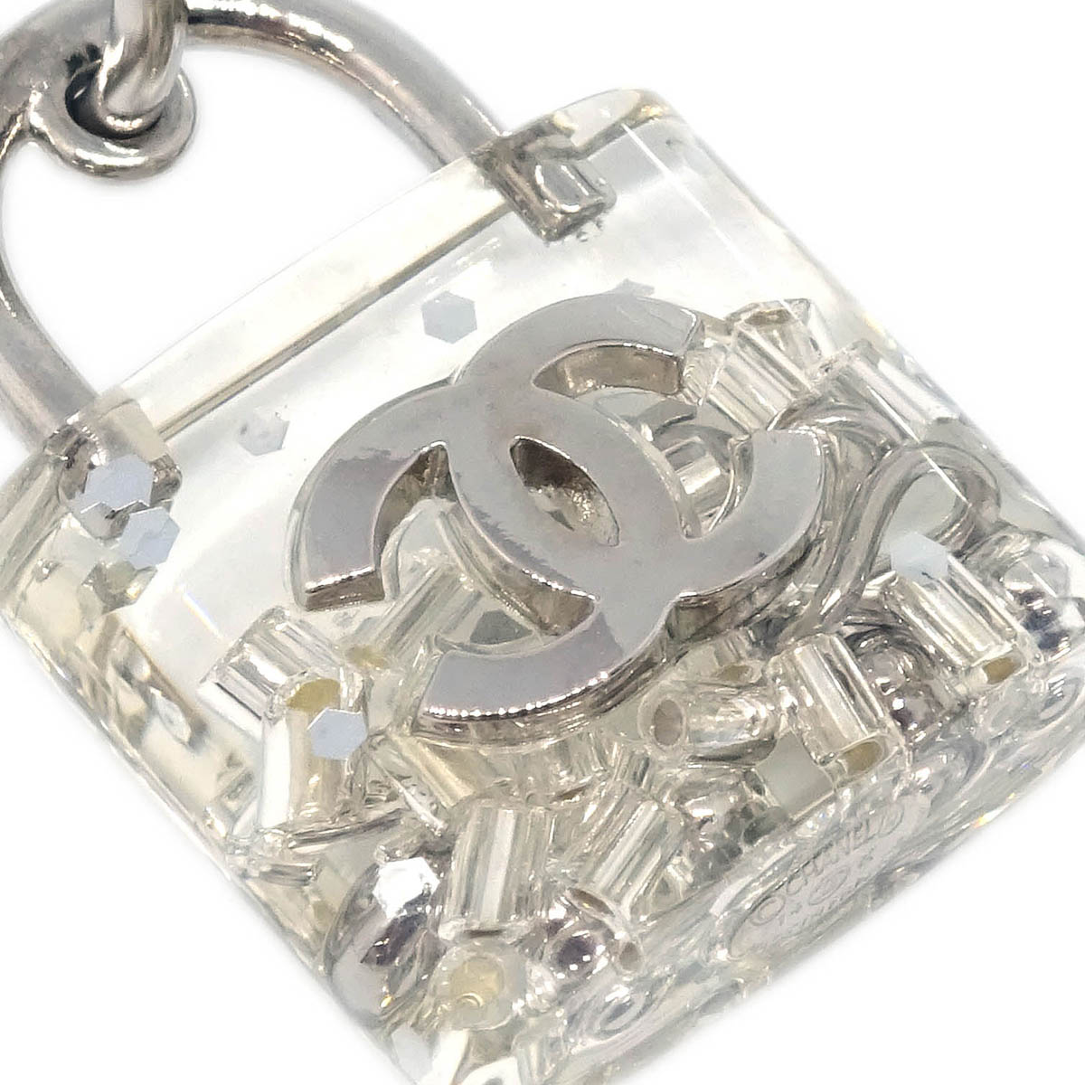 Chanel Dangle Piercing Earrings Silver Padlock 14K