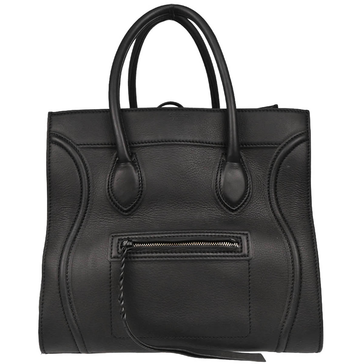 Celine Black Leather Square Luggage Tote Handbag