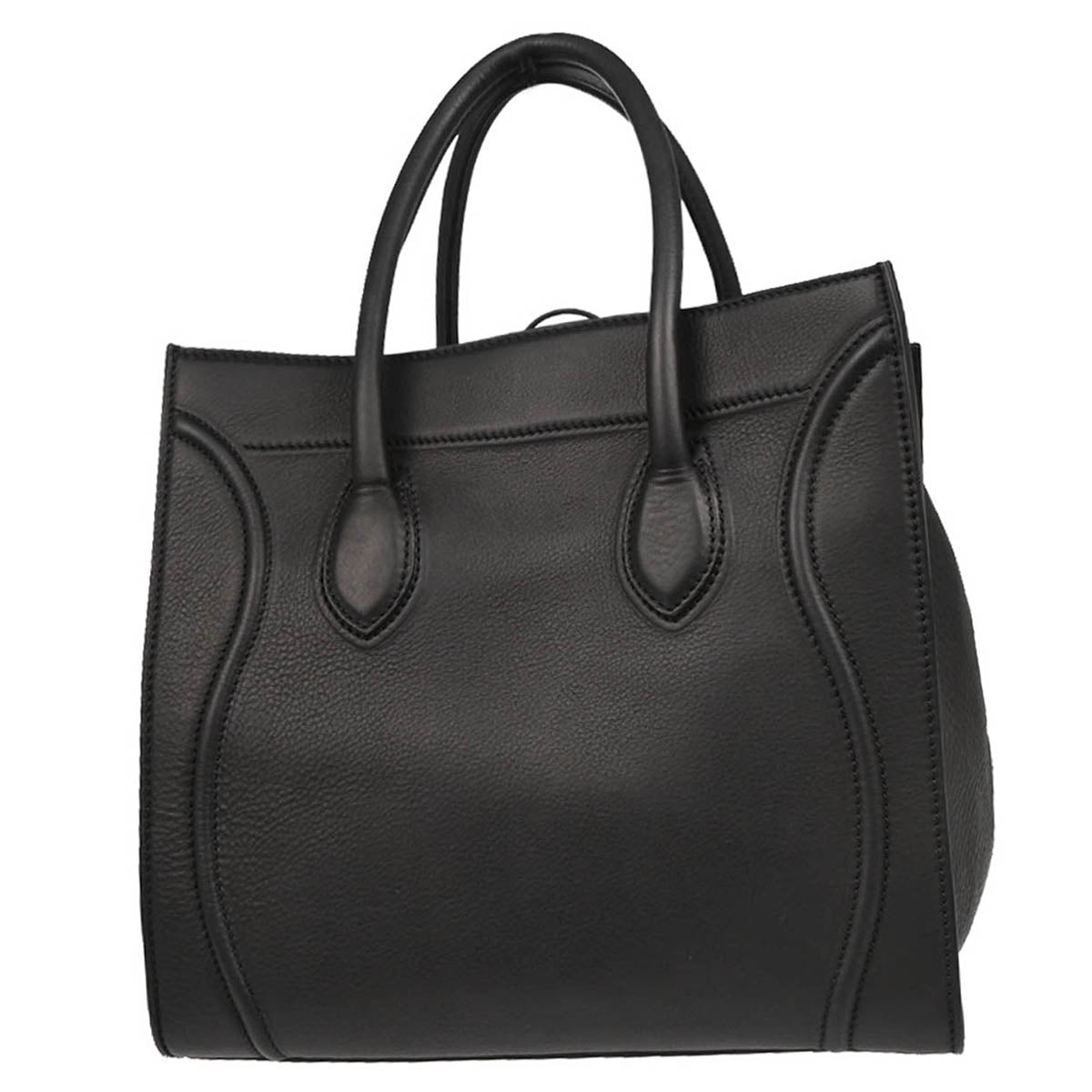 Celine Black Leather Square Luggage Tote Handbag