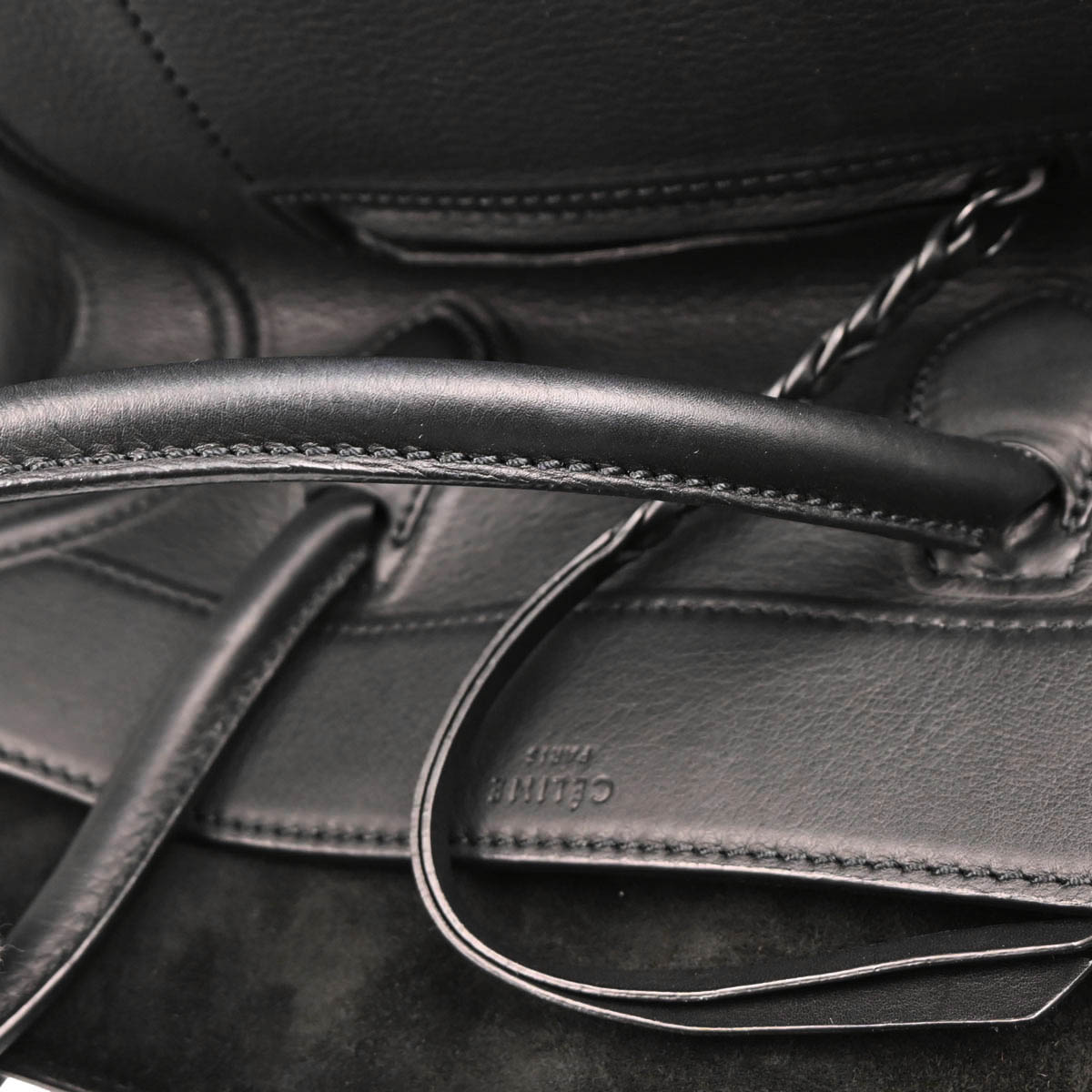 Celine Black Leather Square Luggage Tote Handbag