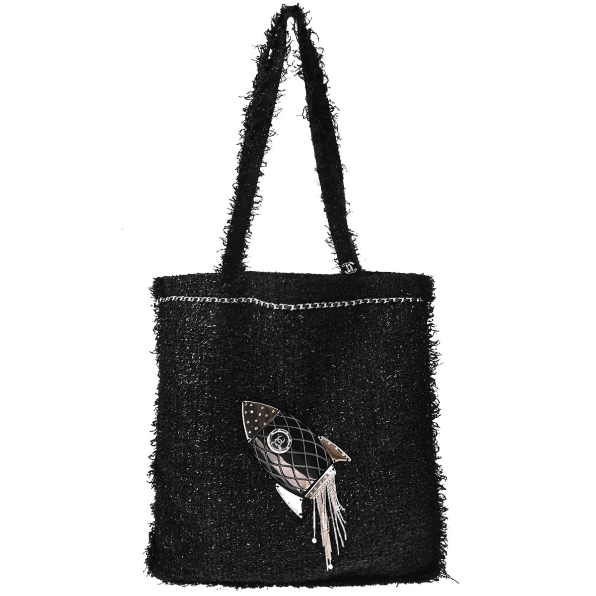 Chanel 2017-2018 Black Tweed Rocket Shoulder Tote Bag