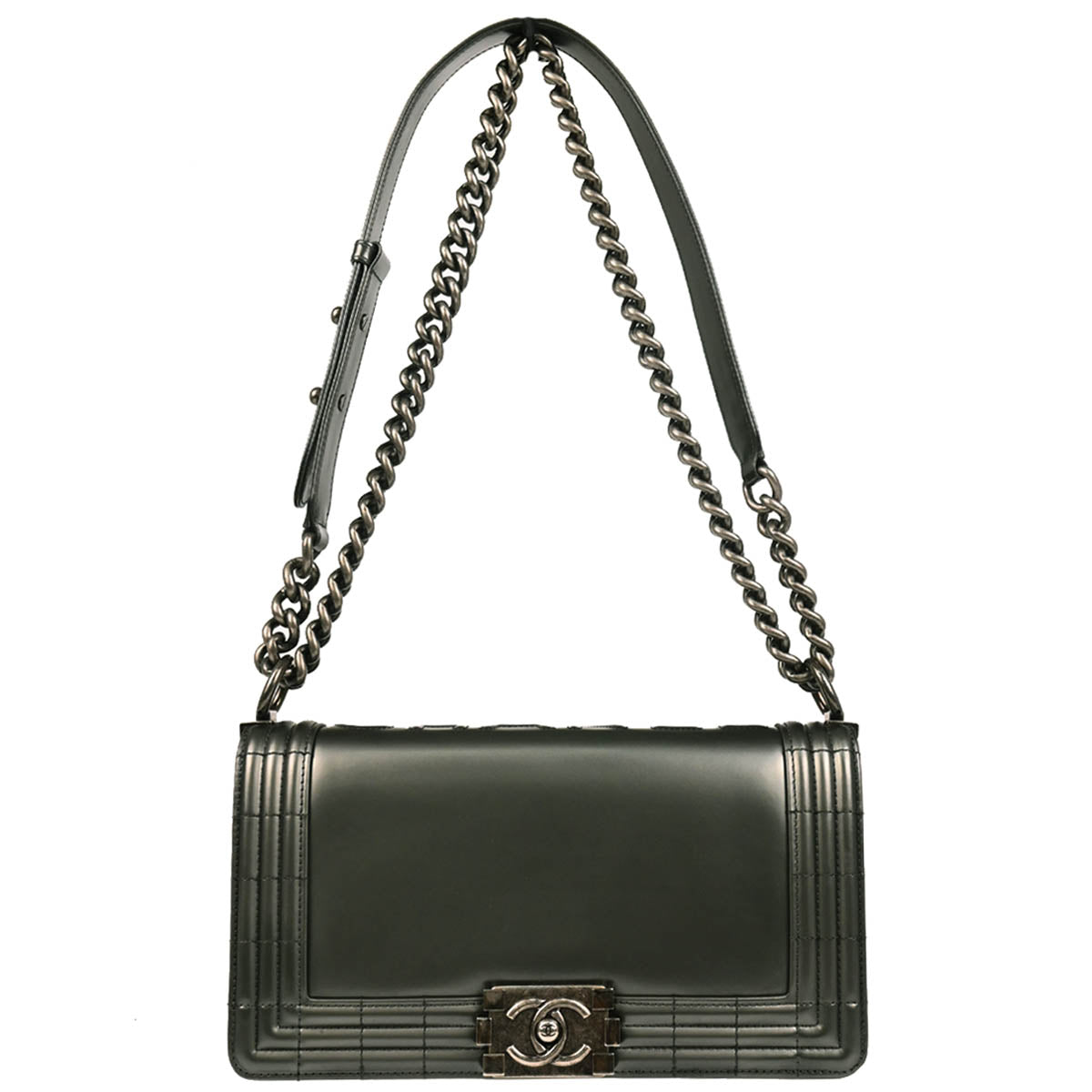 Boy Chanel 2012 Metallic Gray Calfskin Medium Shoulder Bag