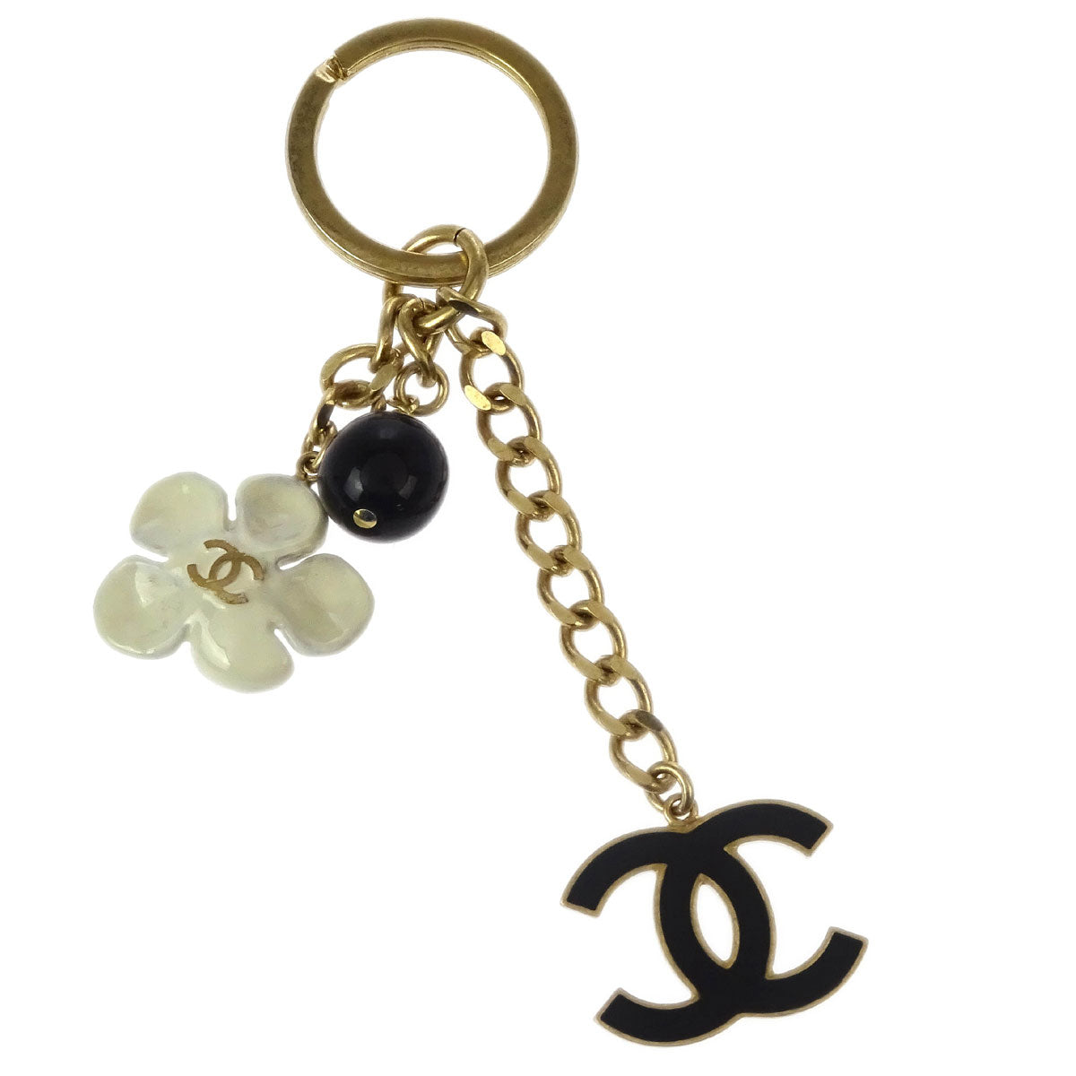 Chanel Gold Key Holder Bag Charm CC Flower Small Good 10P