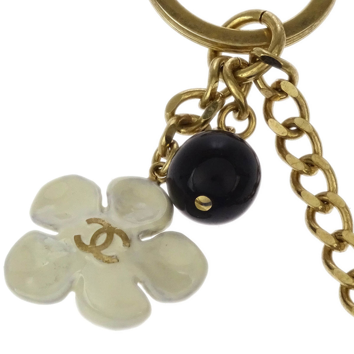 Chanel Gold Key Holder Bag Charm CC Flower Small Good 10P