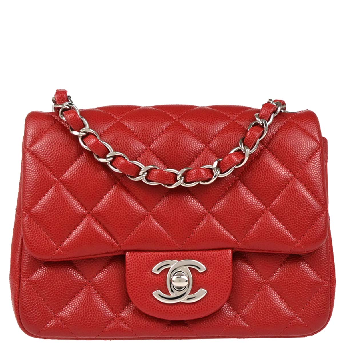 Chanel 2018-2019 Red Caviar Mini Classic Square Flap Bag