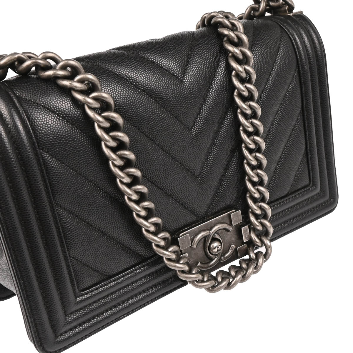 Boy Chanel 2017-2018 Black Caviar Chevron Medium Shoulder Bag