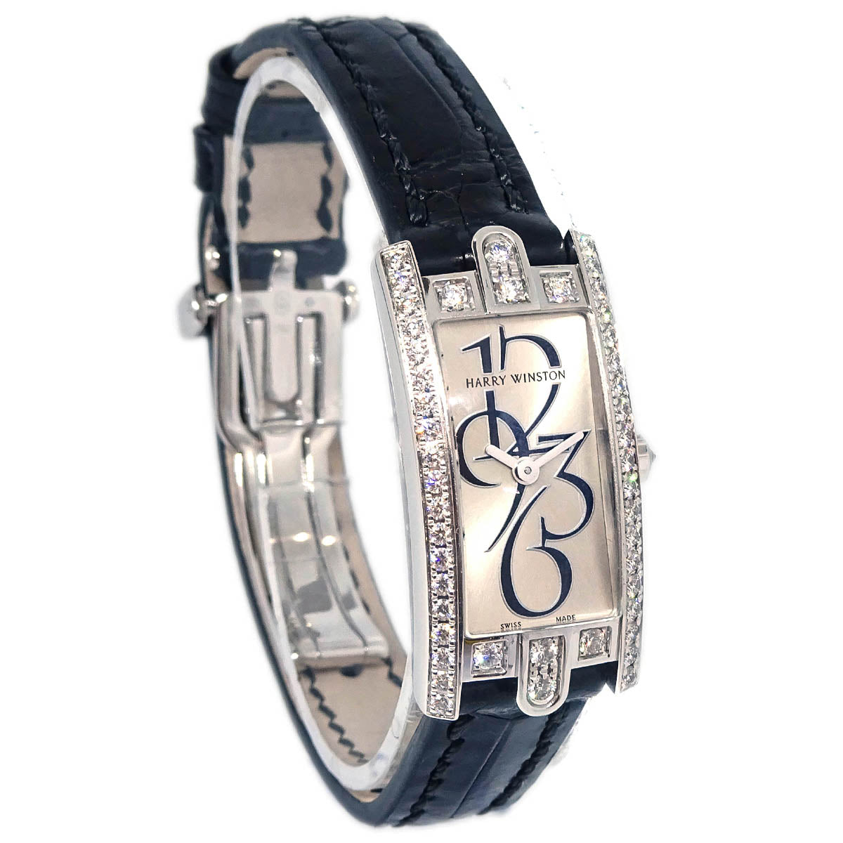 Harry Winston * 332LQW Avenue C Mini Quartz Watch 18KWG Diamond