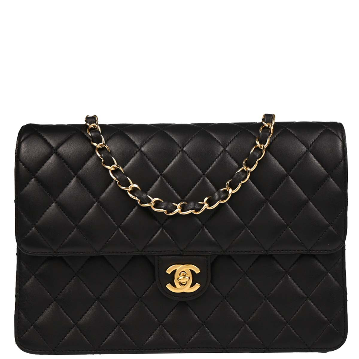 Chanel 2010-2011 Black Lambskin Turnlock Medium Half Flap Shoulder Bag