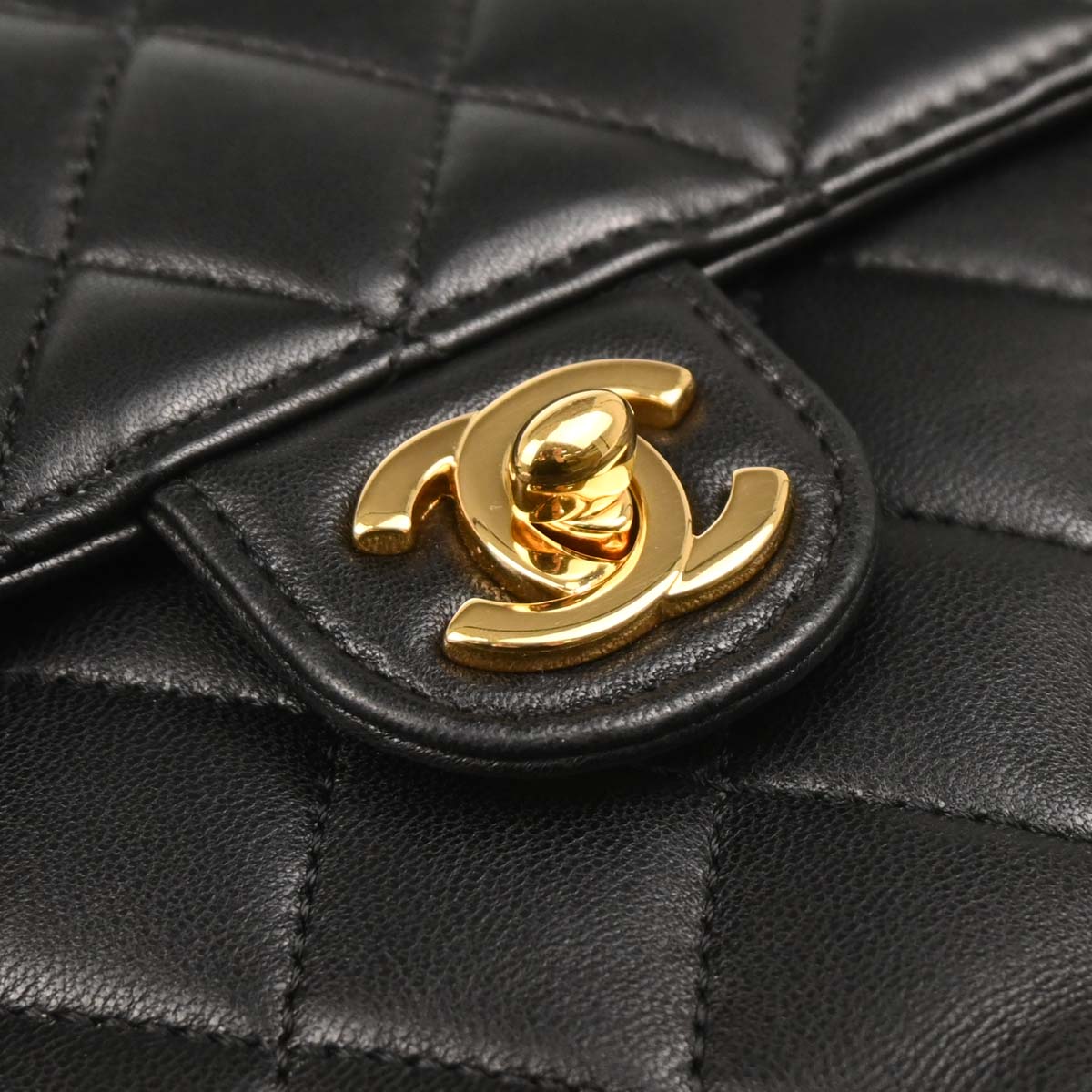 Chanel 2010-2011 Black Lambskin Turnlock Medium Half Flap Shoulder Bag