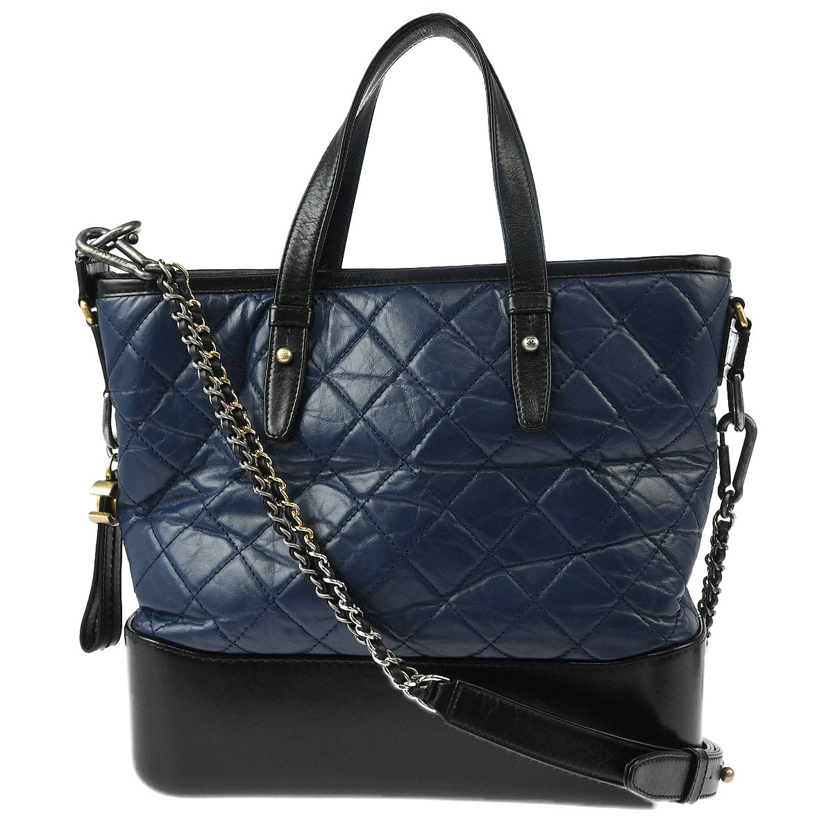 Chanel 2017-2018 Blue Black Calfskin Gabrielle 2way Shoulder Tote Bag