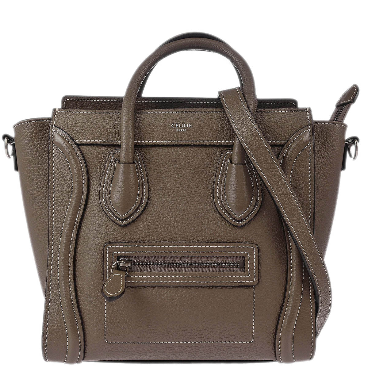 Celine Gray Leather Nano Luggage Tote Bag