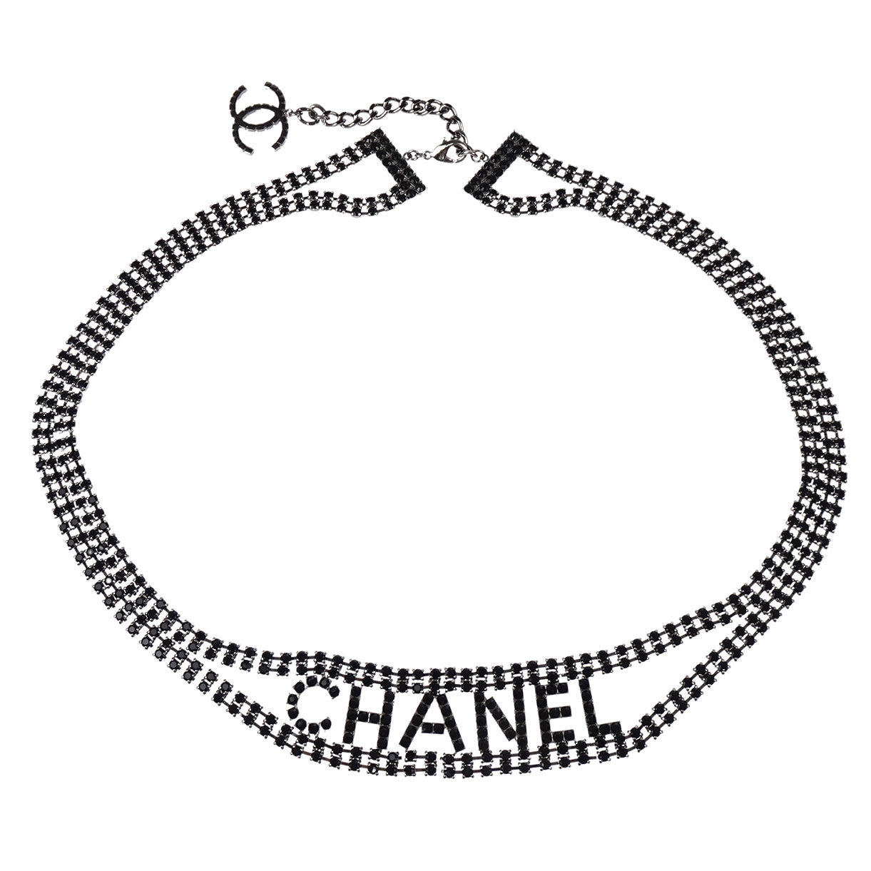 Chanel Chain Belt Silver Rhinestone Small Good B18S