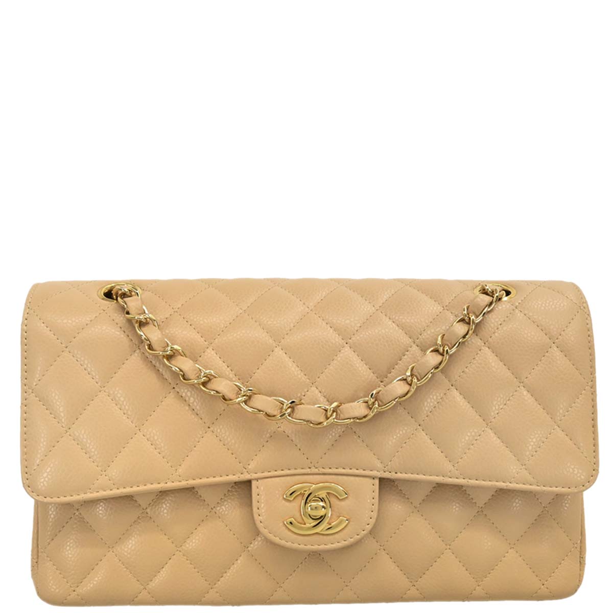 Chanel 2019 Beige Caviar Medium Classic Double Flap Shoulder Bag
