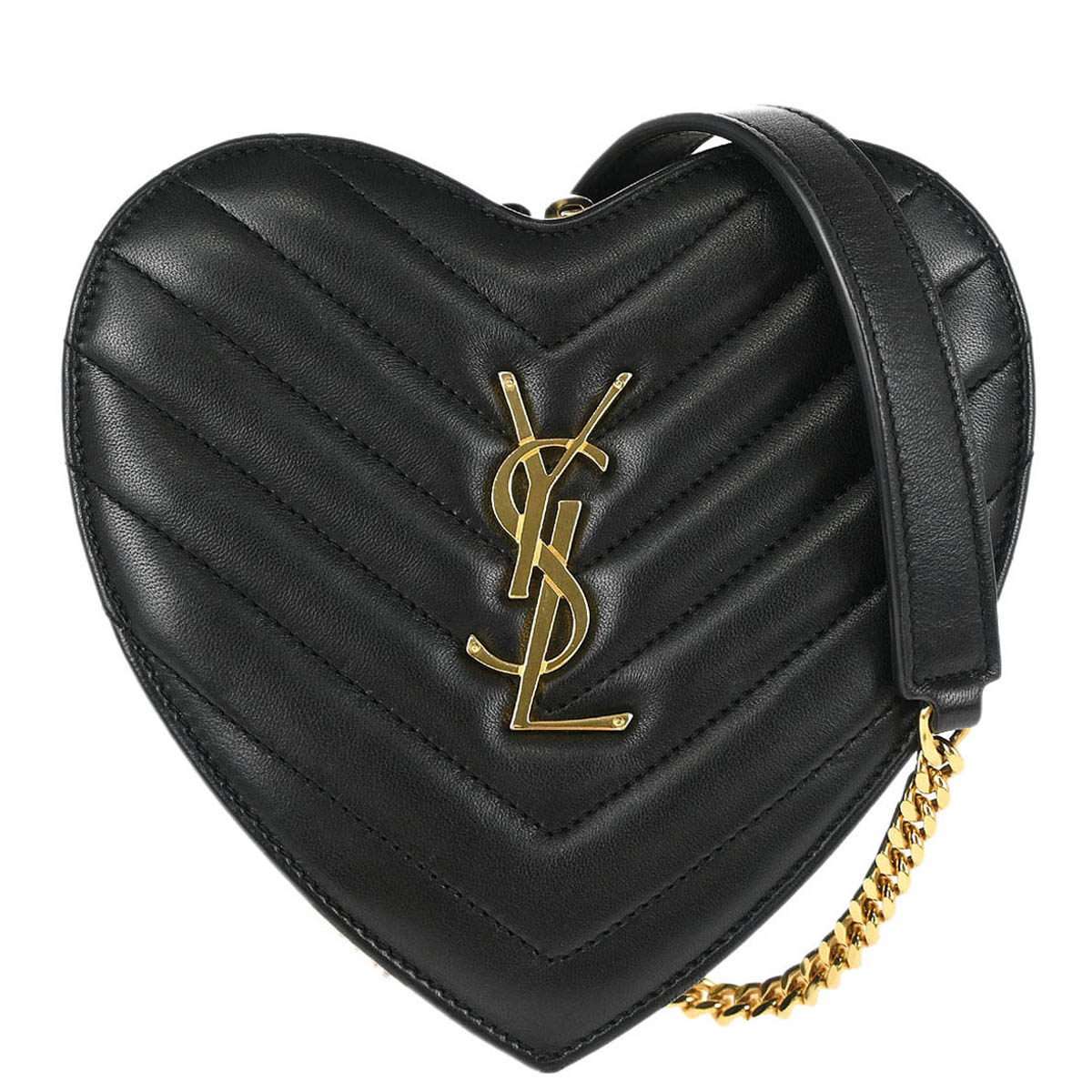 Saint Laurent Black Leather Love Heart Shoulder Bag