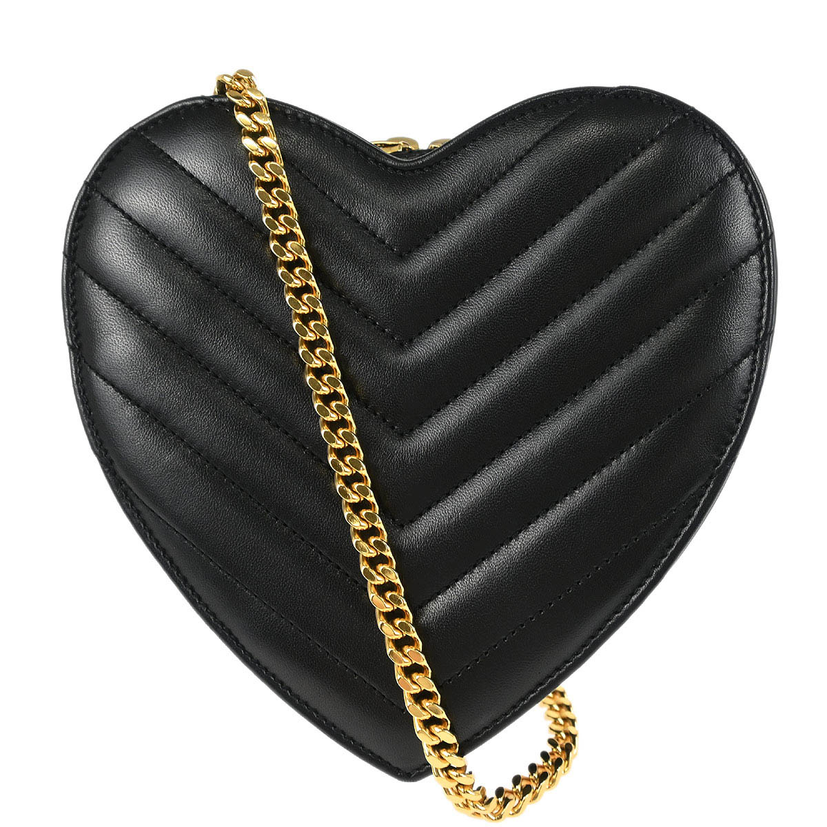 Saint Laurent Black Leather Love Heart Shoulder Bag
