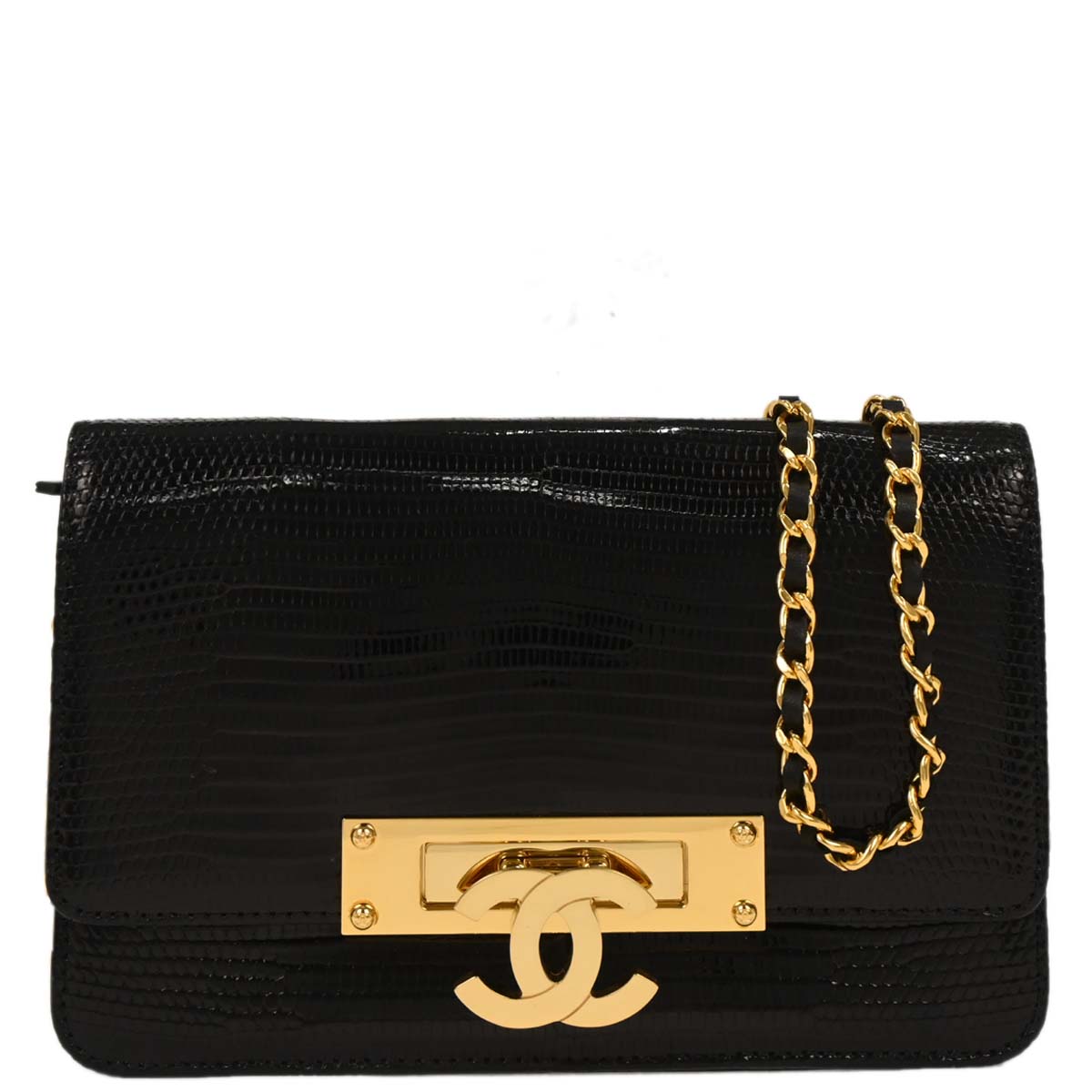 Chanel * 2014 Black Lizard Wallet on Chain WOC