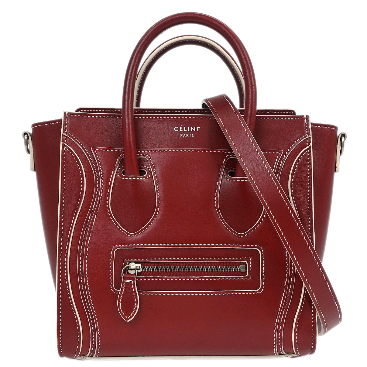 Celine Red Leather Nano Luggage Tote Bag