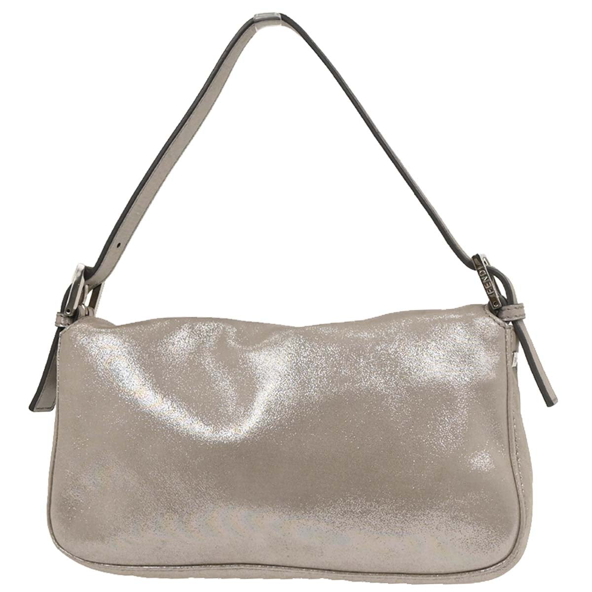 Fendi Metallic Silver Leather Baguette Handbag