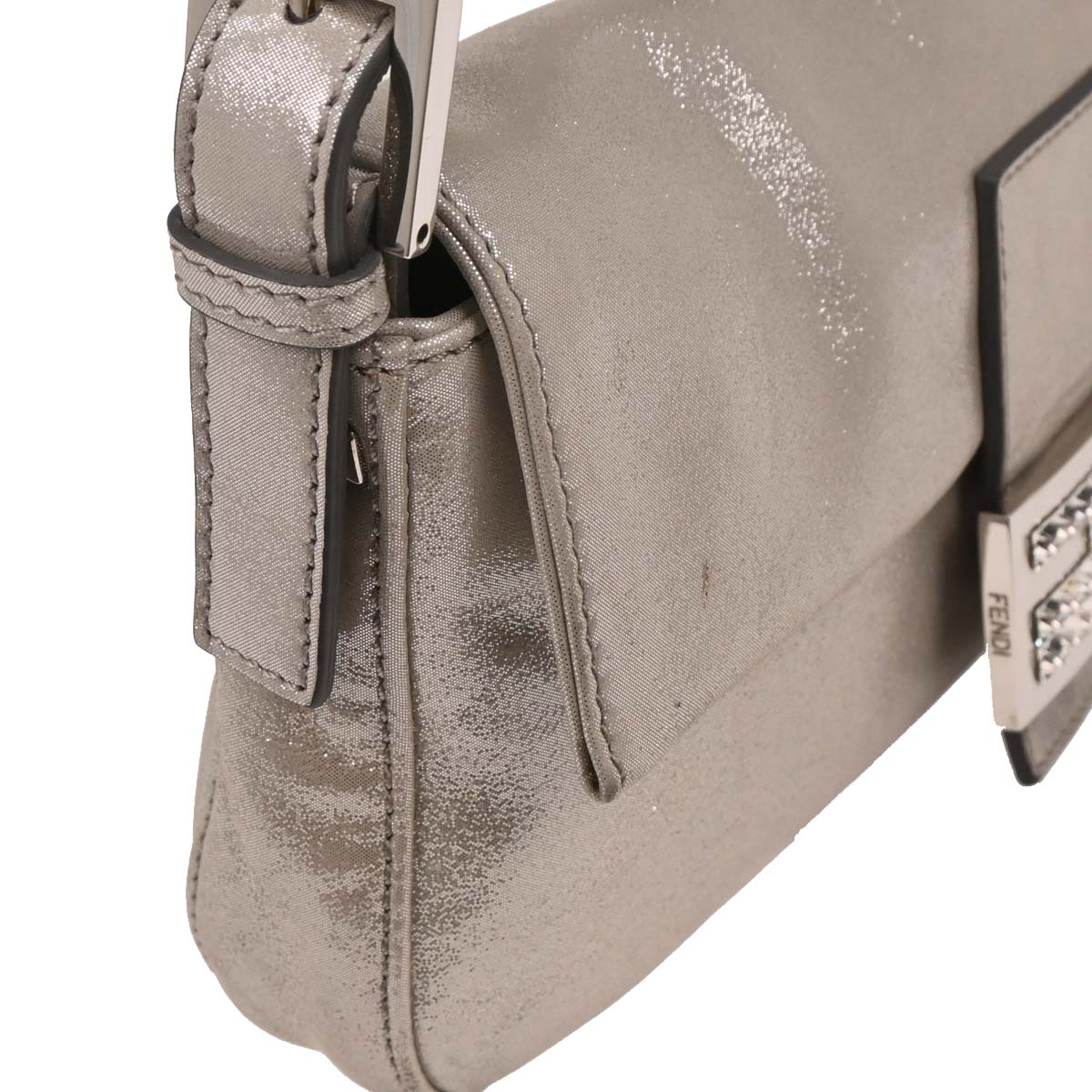 Fendi Metallic Silver Leather Baguette Handbag