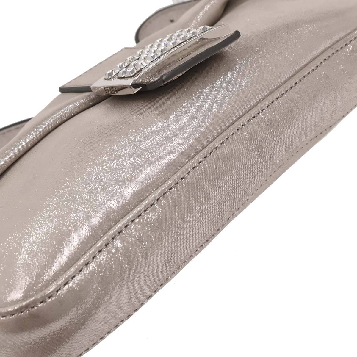 Fendi Metallic Silver Leather Baguette Handbag