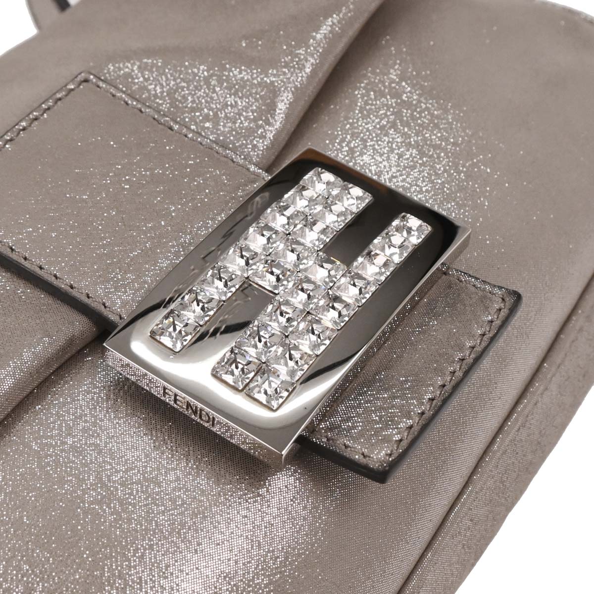 Fendi Metallic Silver Leather Baguette Handbag