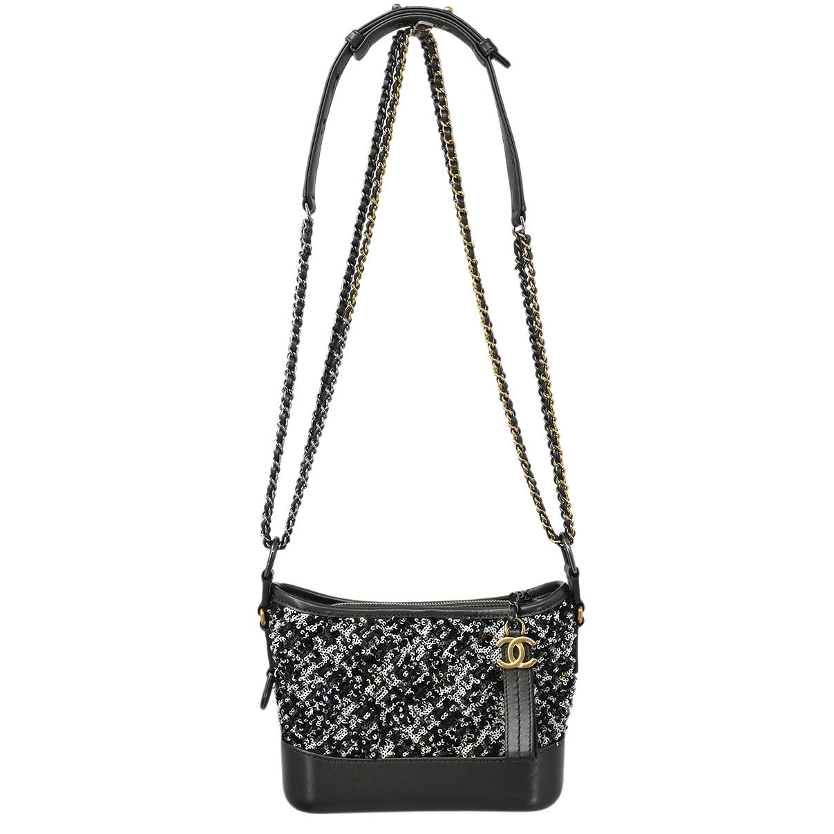 Chanel 2019 Gray Calfskin Sequins Small Gabrielle Shoulder Bag