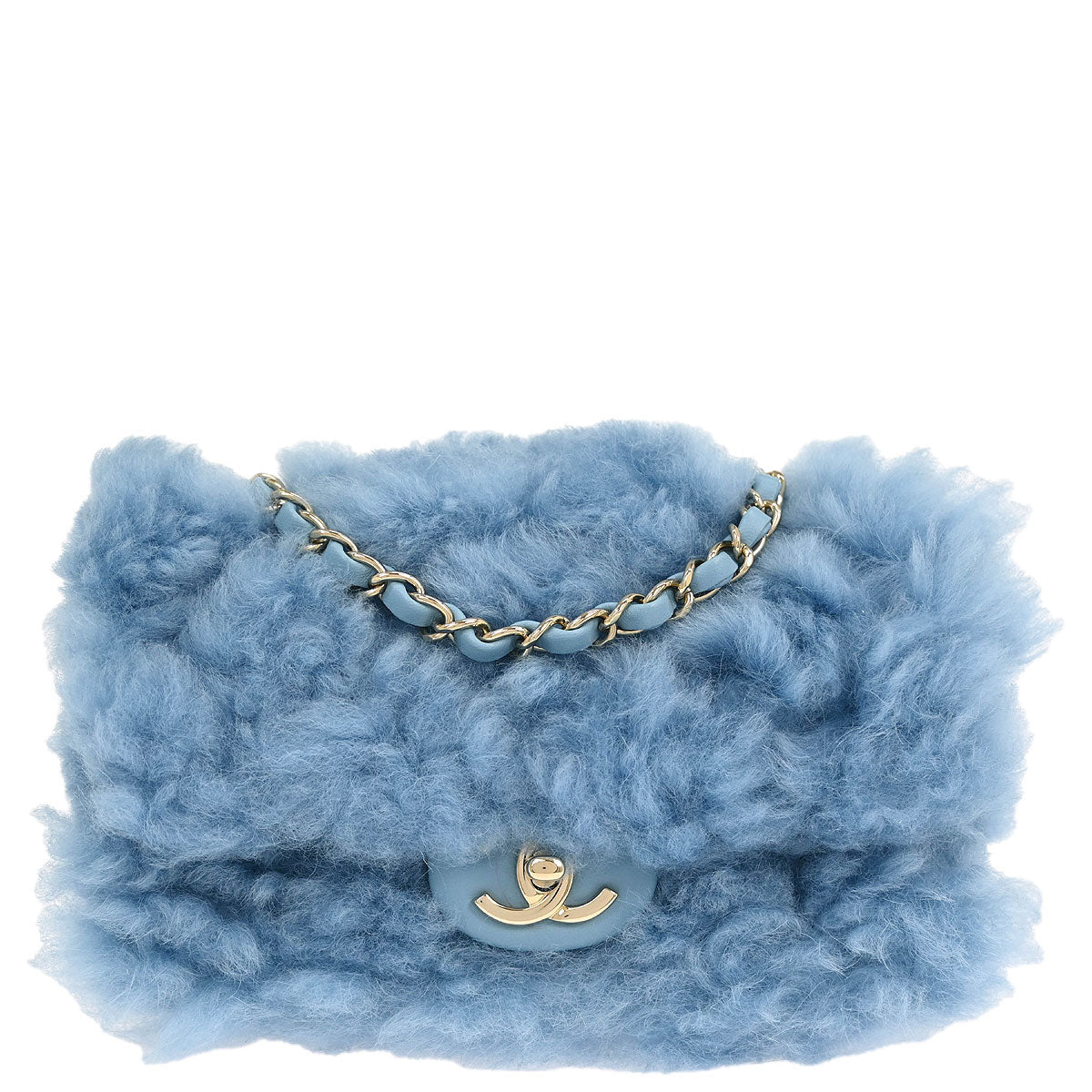 Chanel Light Blue Shearling Lambskin Shoulder Bag