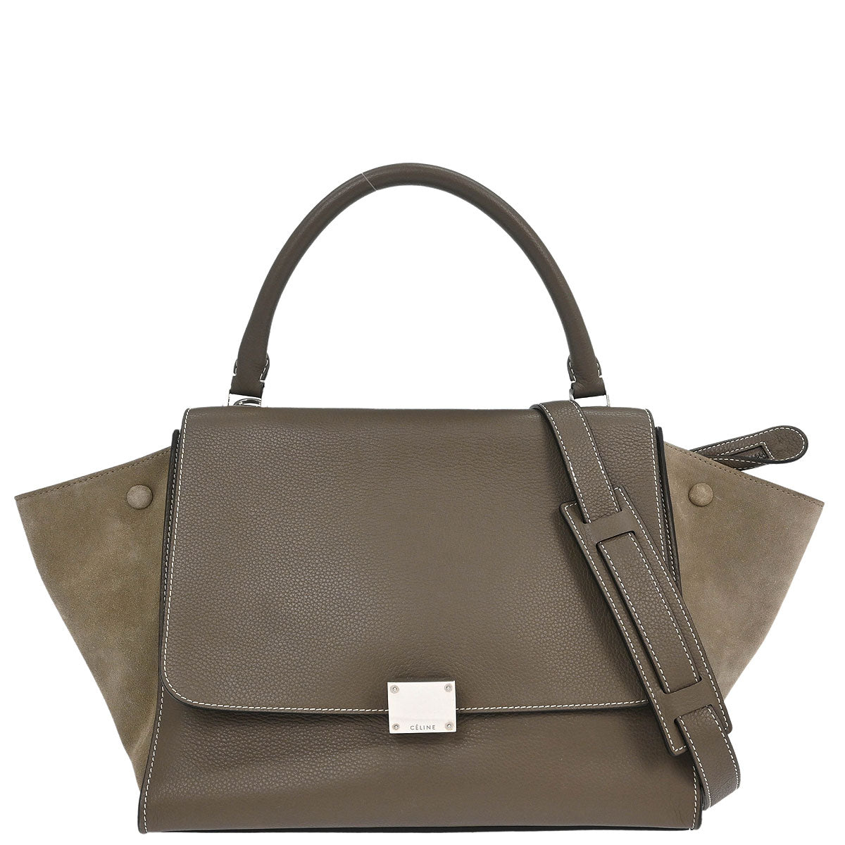 Celine Gray Leather Suede Trapeze 2way Shoulder Handbag