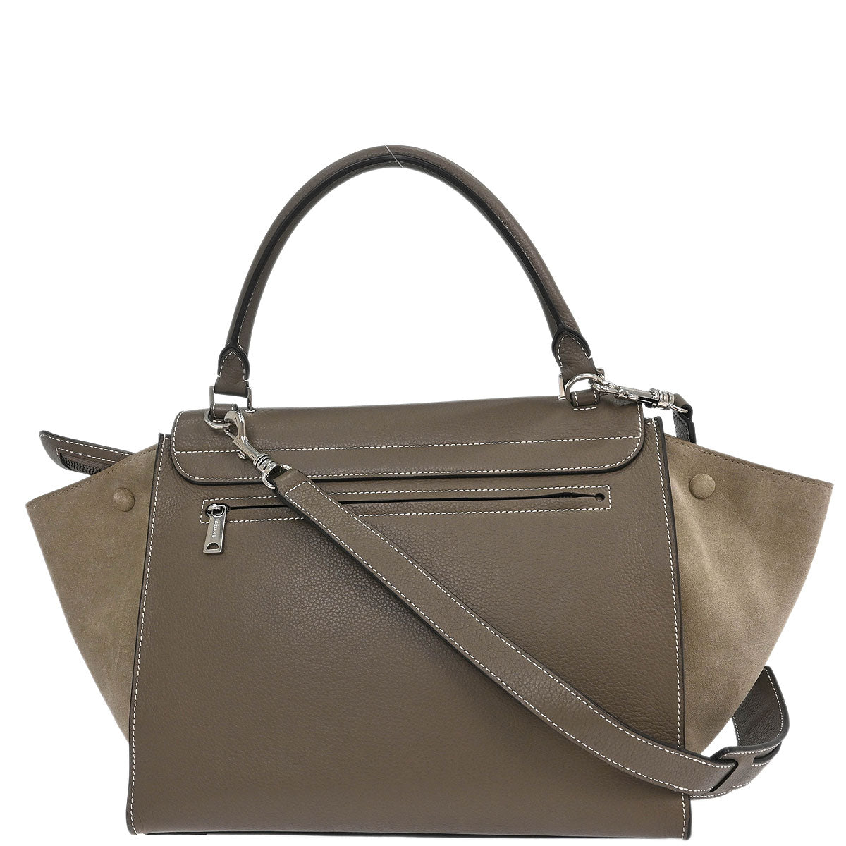 Celine Gray Leather Suede Trapeze 2way Shoulder Handbag