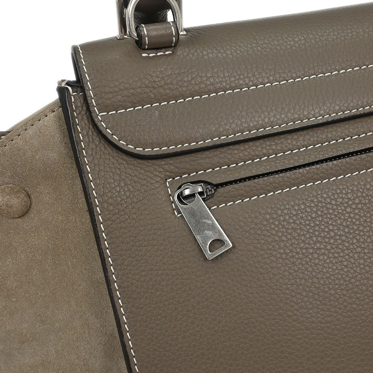 Celine Gray Leather Suede Trapeze 2way Shoulder Handbag