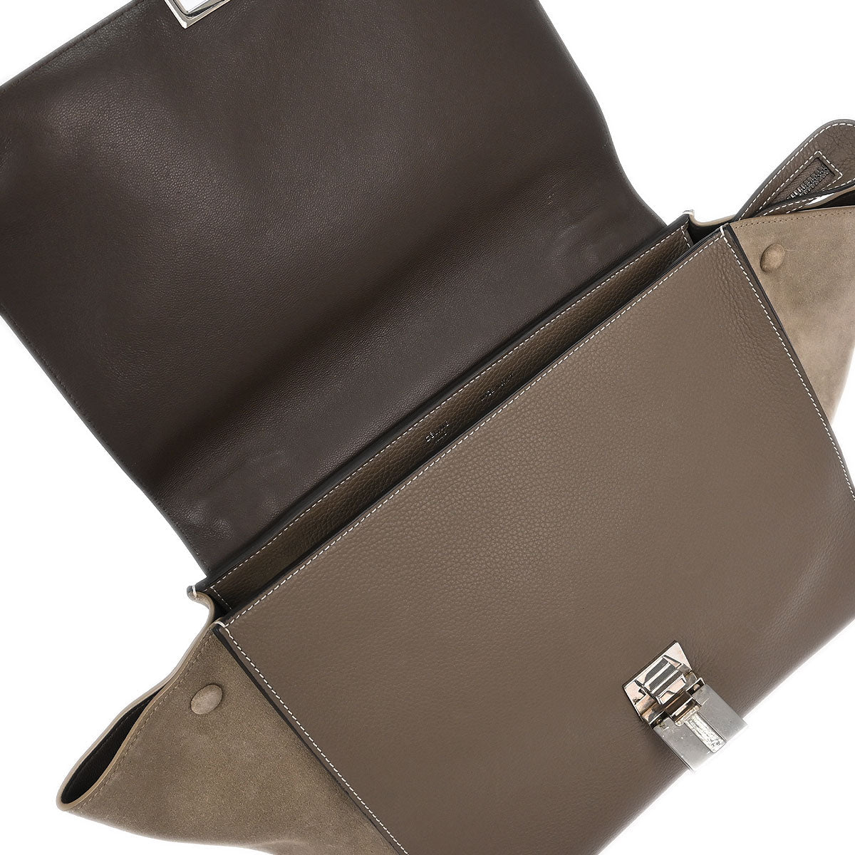 Celine Gray Leather Suede Trapeze 2way Shoulder Handbag