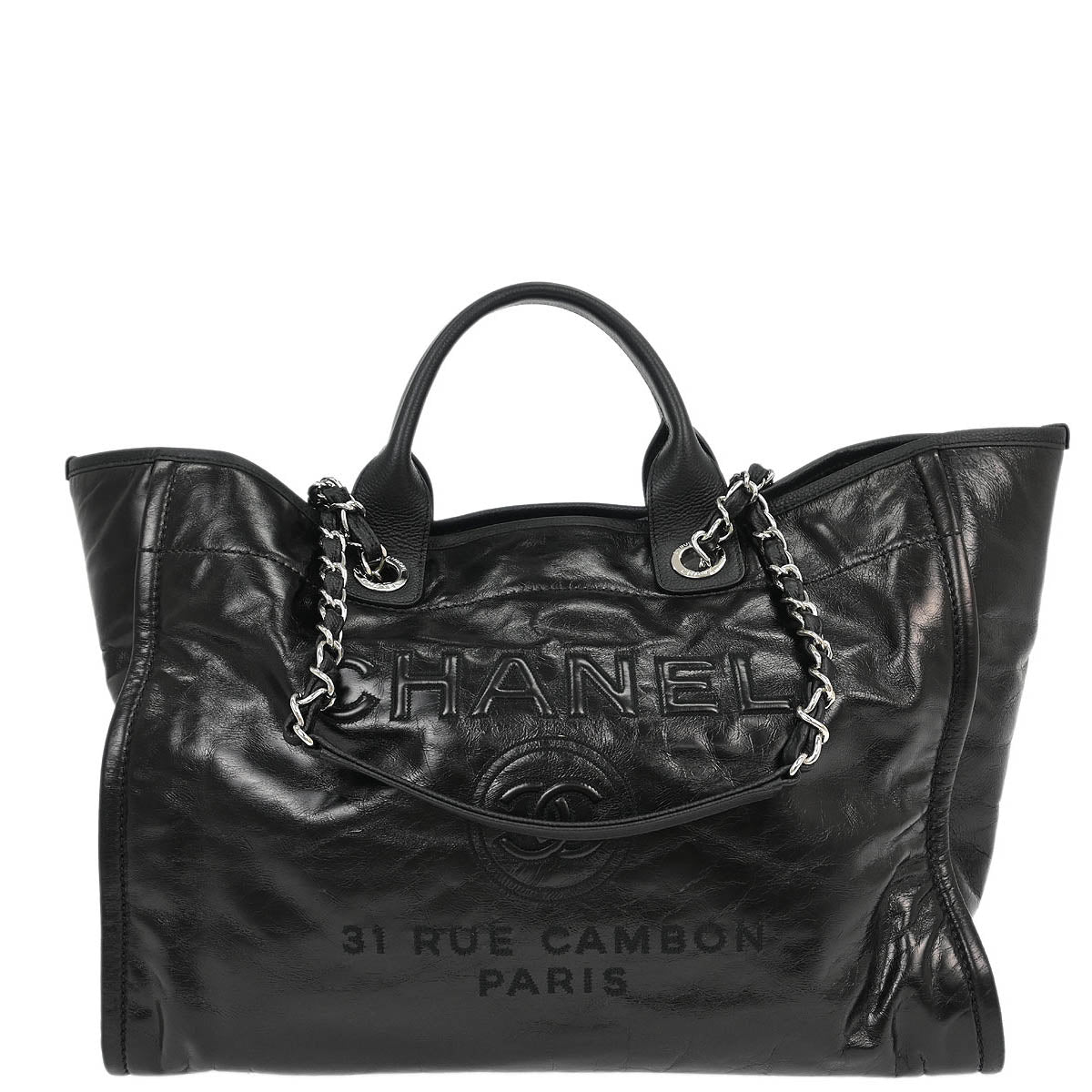 Chanel 2016-2017 Black Calfskin Medium Deauville 2way Shoulder Tote Bag