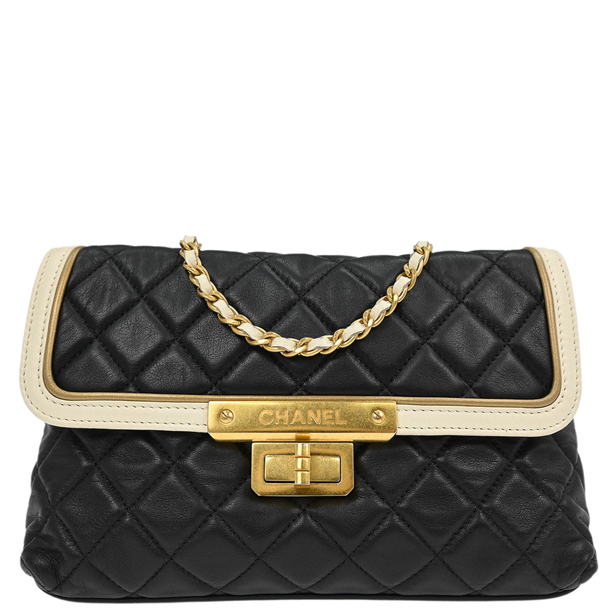 Chanel 2011 Black Lambskin Mademoiselle Lock Shoulder Bag