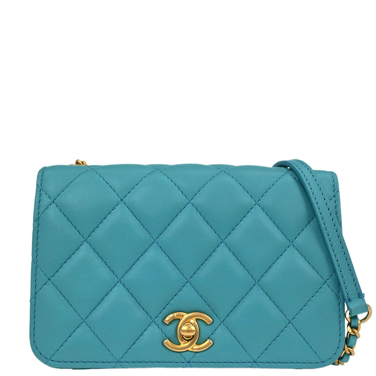 Chanel 2018-2019 Light Blue Lambskin Turnlock Full Flap Shoulder Bag