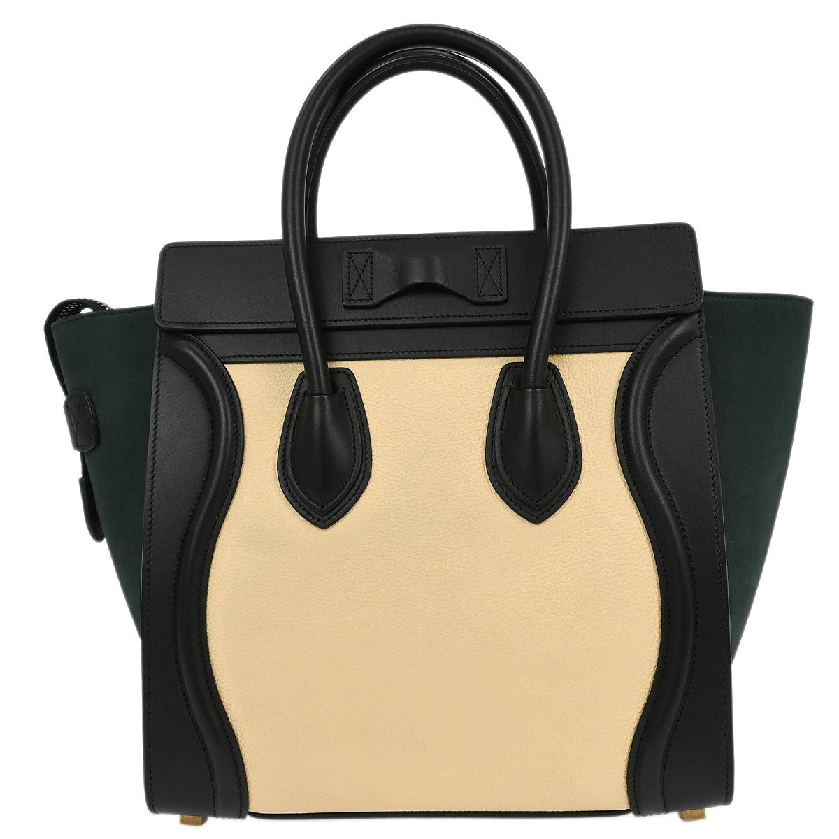 Celine Beige Black Dark Green Leather Micro Luggage Tote Bag