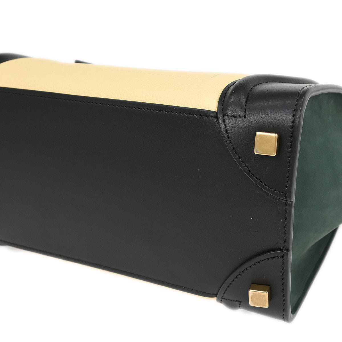 Celine Beige Black Dark Green Leather Micro Luggage Tote Bag