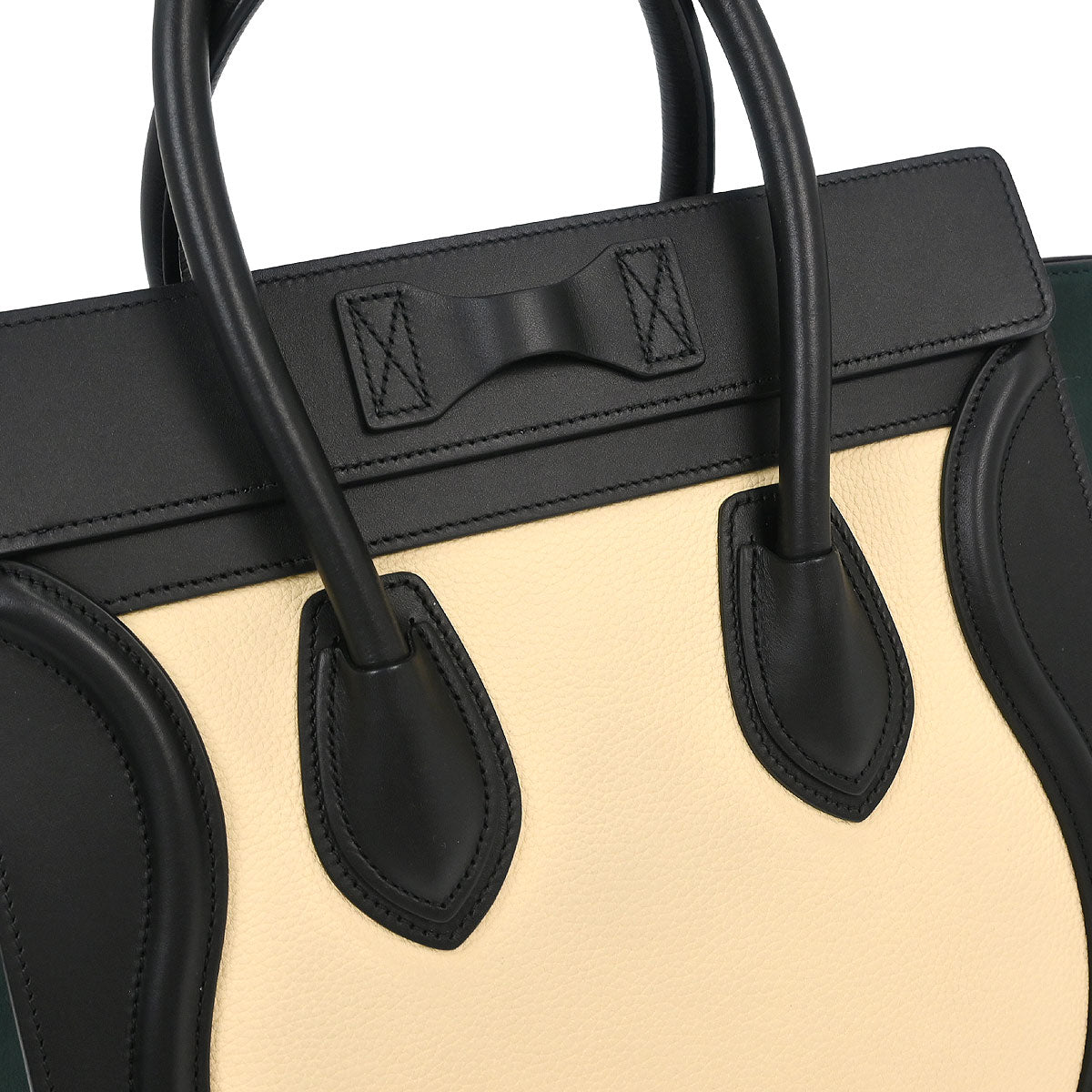 Celine Beige Black Dark Green Leather Micro Luggage Tote Bag