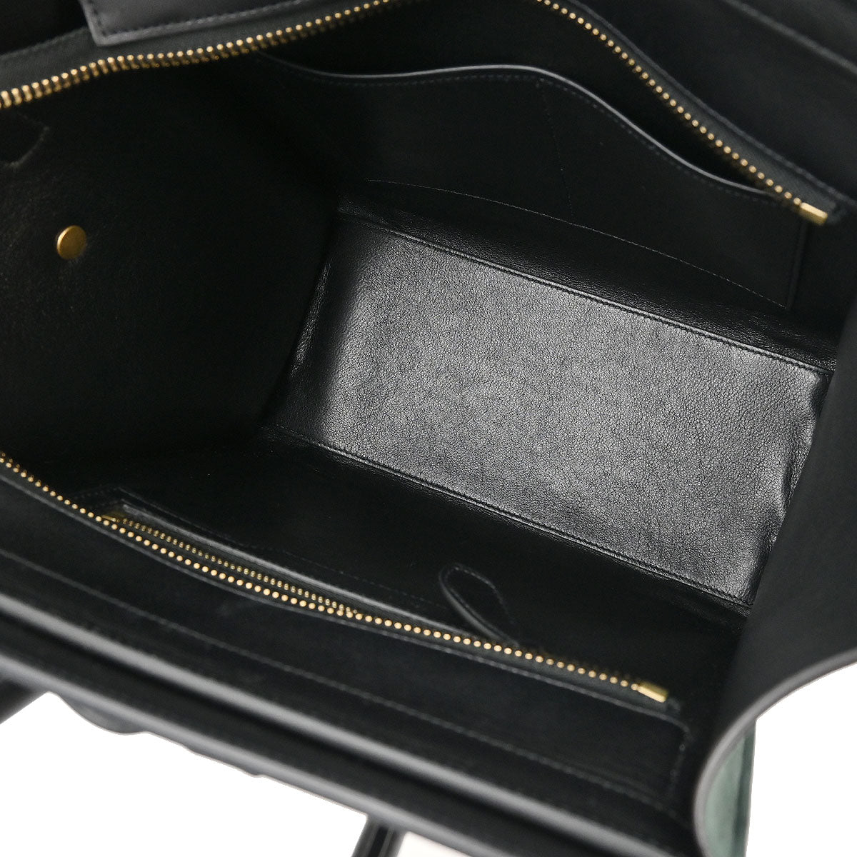 Celine Beige Black Dark Green Leather Micro Luggage Tote Bag
