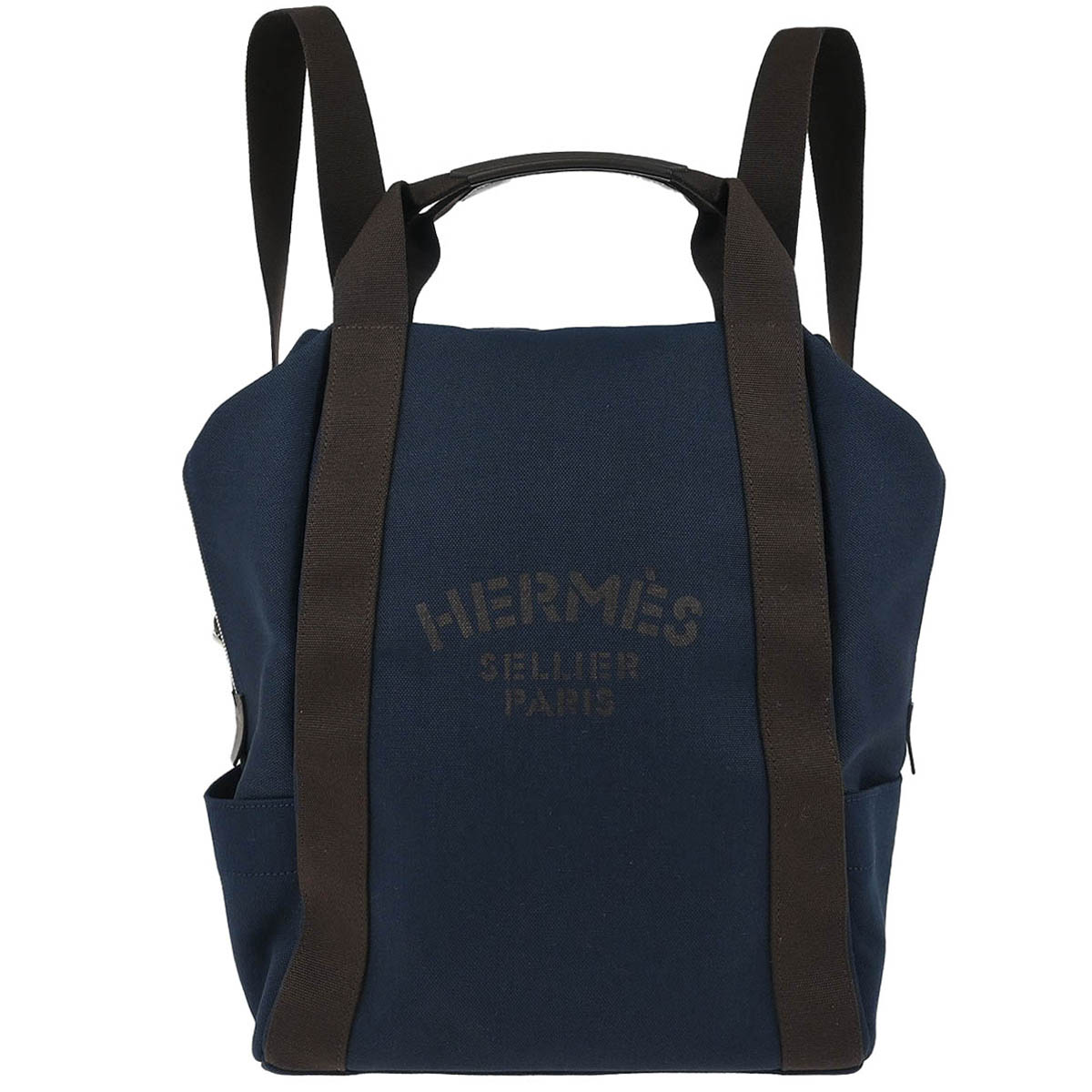 Hermes Navy Toile Officier Sac De Pansage Groom Backpack