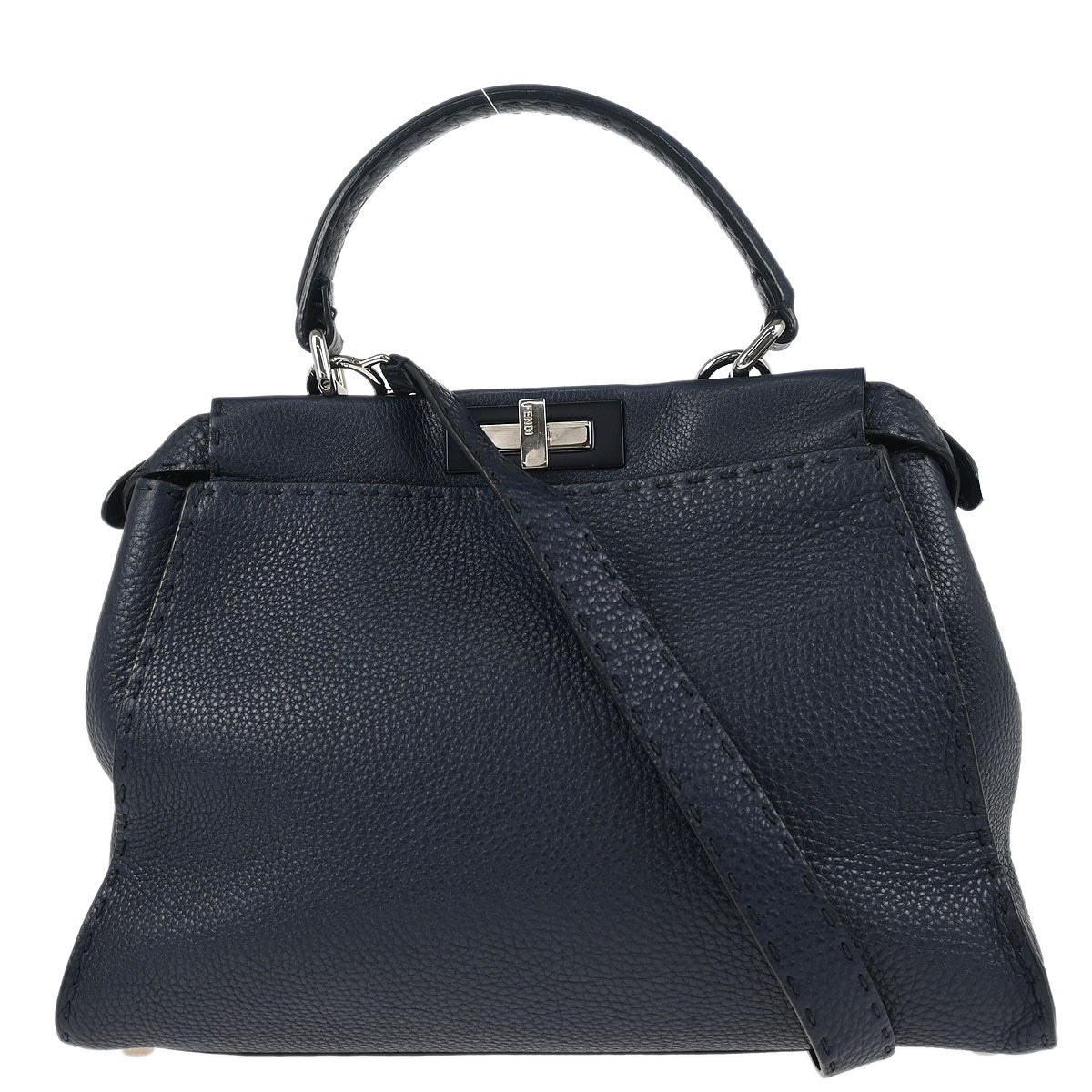 Fendi Navy Leather Peekaboo 2way Shoulder Handbag