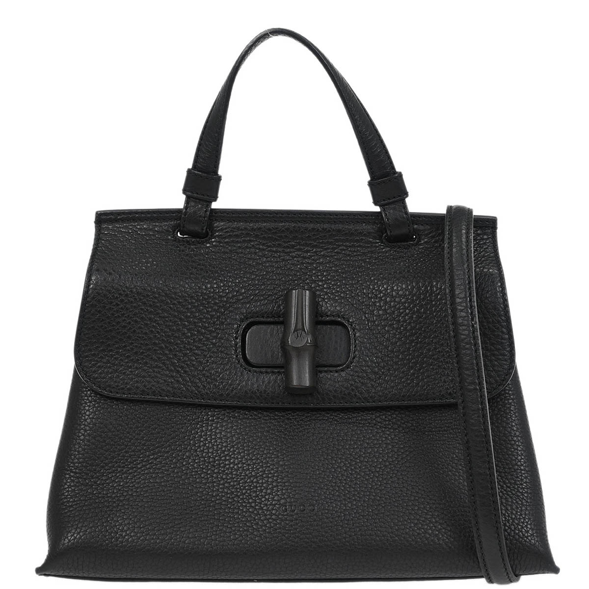 Gucci Black Leather Bamboo Daily 2way Shoulder Handbag