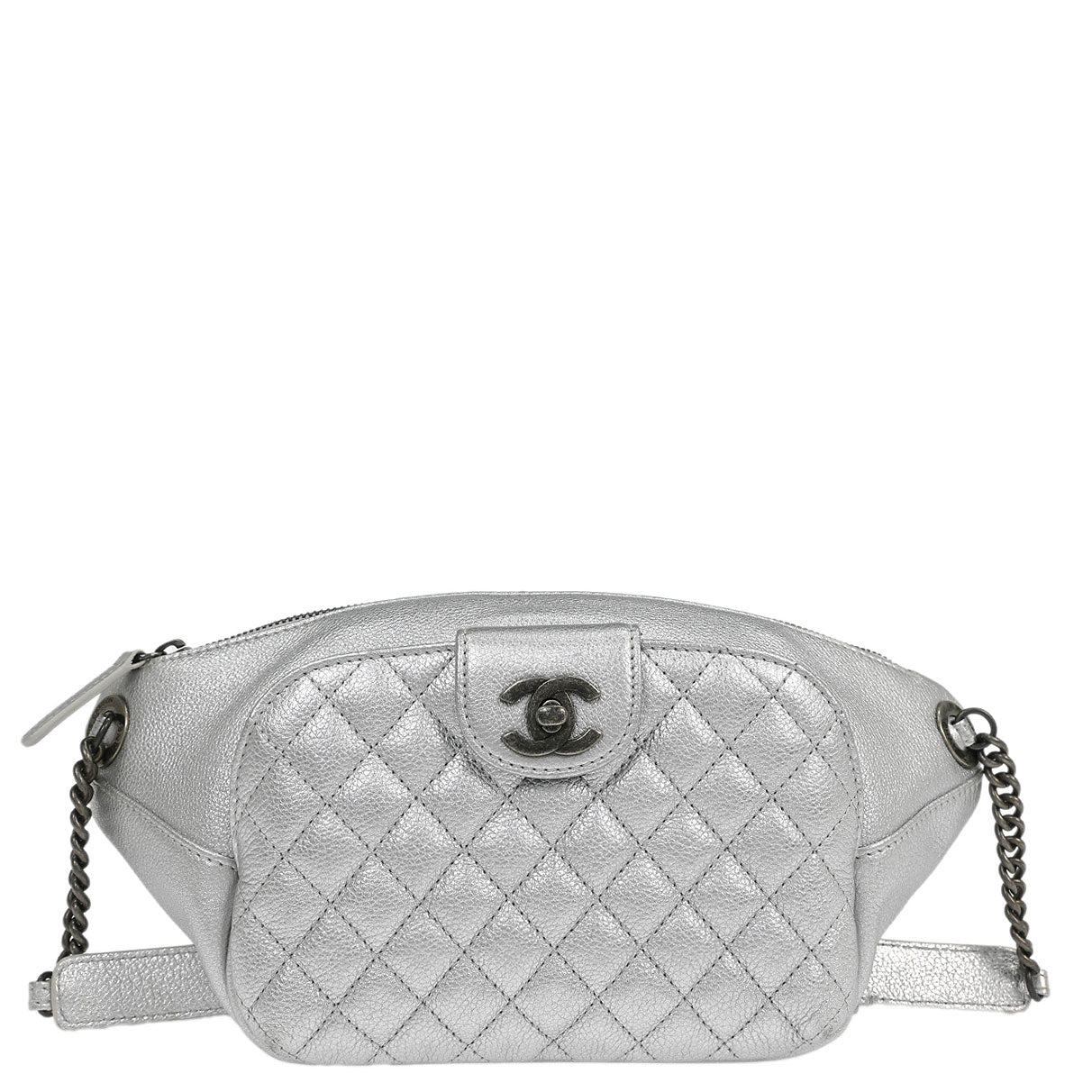 Chanel 2016-2017 Metallic Silver Calfskin Waist Bum Bag