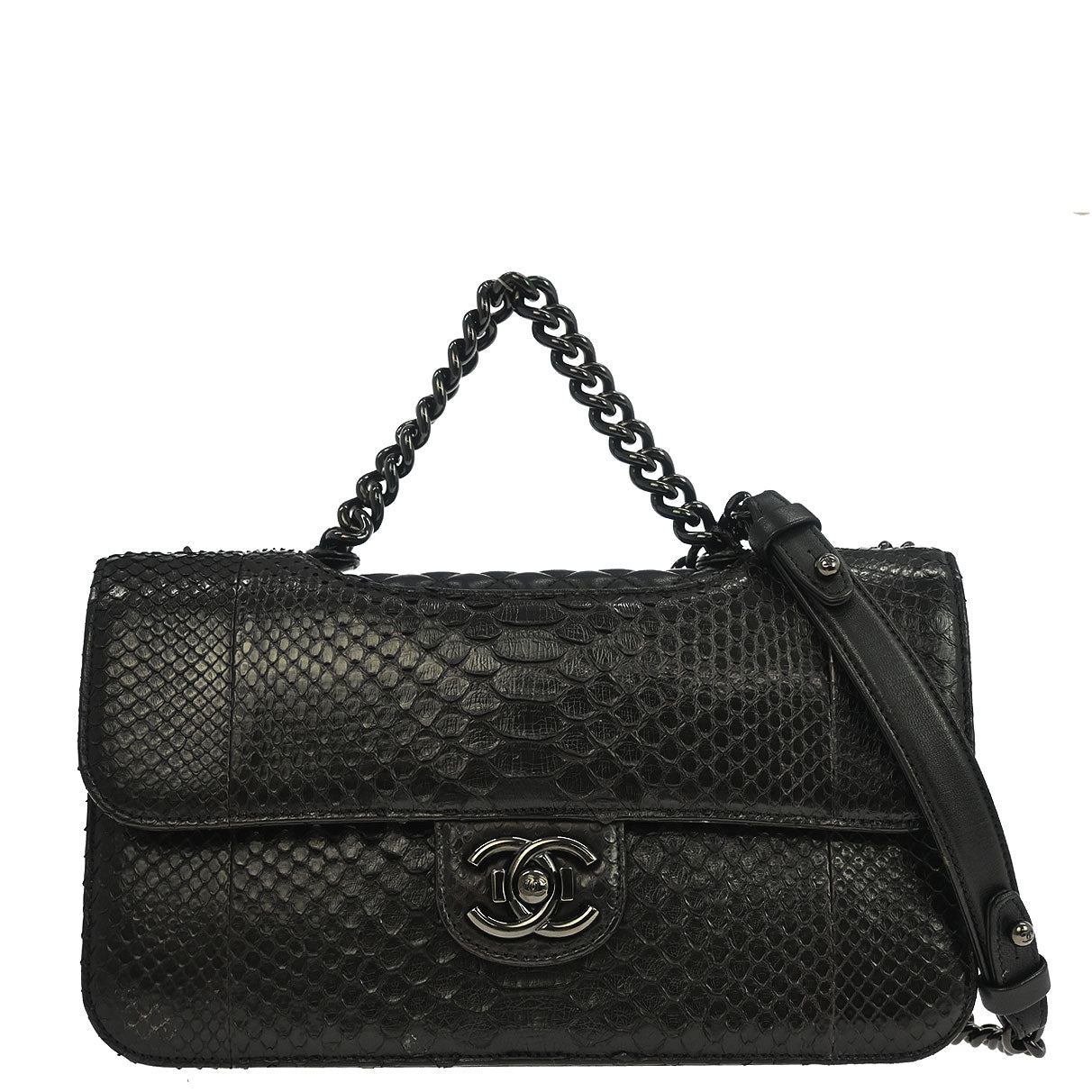 Chanel * 2014-2015 Black Python Perfect Edge Flap Bag 2way Shoulder Handbag
