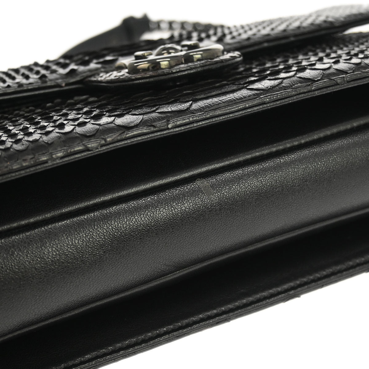 Chanel * 2014-2015 Black Python Perfect Edge Flap Bag 2way Shoulder Handbag